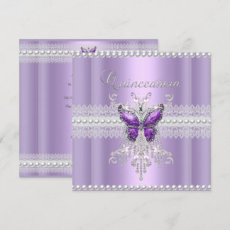Quinceanera Lilac Pink Pearl Lace Butterfly Einladung