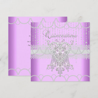 Quinceanera Lilac Pink Pearl Lace Diamond Einladung