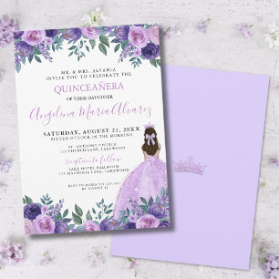 Quinceañera Lilac Purple Flowers Krone Einladung