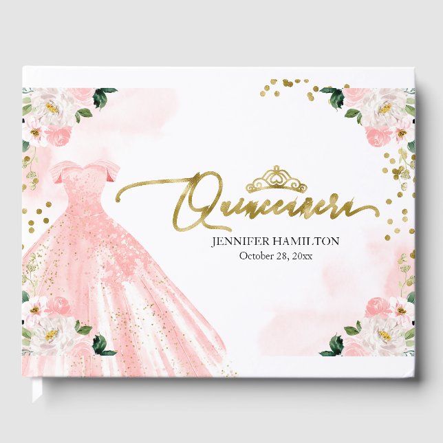 Quinceanera Livre d'invité Blush Dress Floral (Recto)