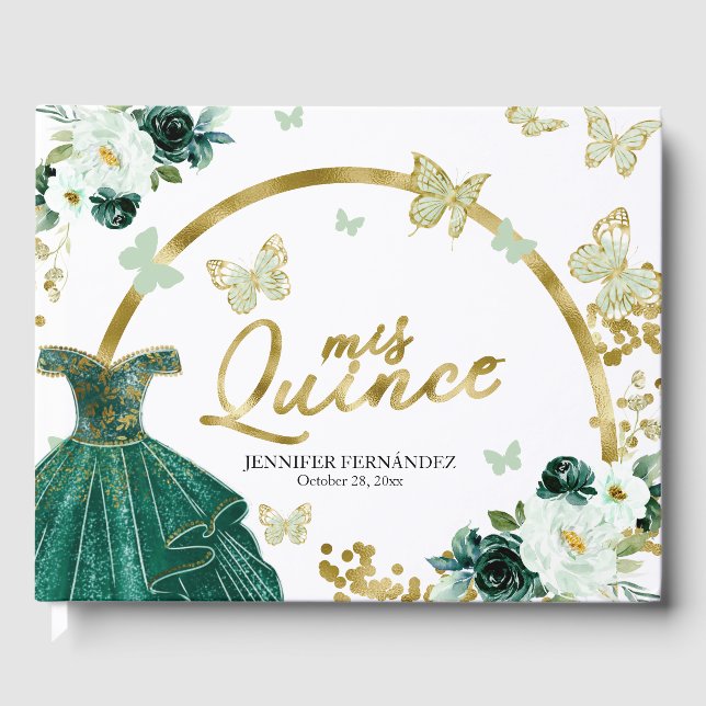 Quinceanera Livre d'invité Robe à papillon bleu (Recto)