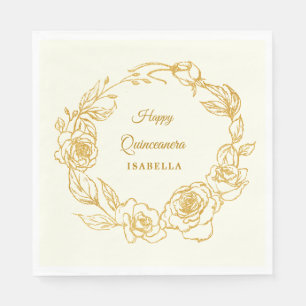 Quinceanera Luxe Gold Rose Ivory Weißer Cocktail Serviette
