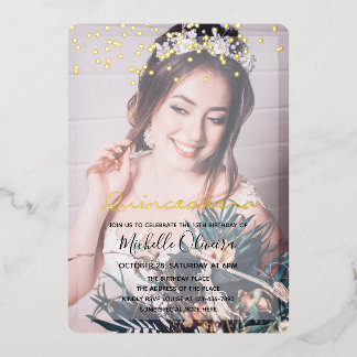 Quinceañera-Mädchen Zwei Fotos Folien-Einladung Folieneinladung