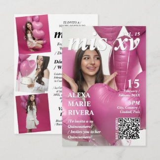 Quinceanera-Magazin Elegante moderne Foto-QR-Code Einladung