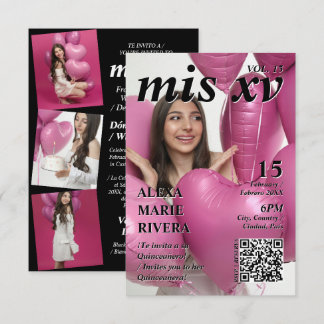 Quinceanera-Magazin Elegantes modernes Foto-QR-Cod Einladung