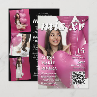 Quinceanera-Magazin Elegantes Modernes Foto-QR-Cod Einladung