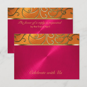 Quinceanera Magenta Pink Orange Gold Filigree Einladung
