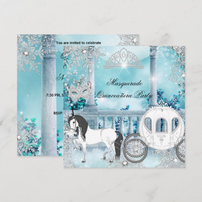Quinceanera Magical Princess Blue Horriage Einladung (Vorne/Hinten)