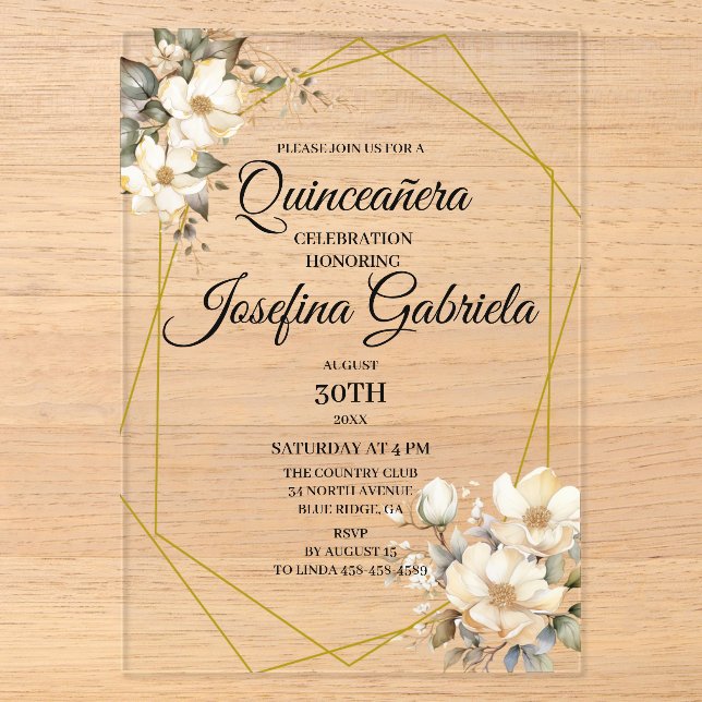Quinceanera Magnolia Acryleinladungen (Vorderseite)