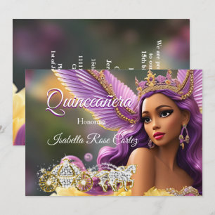 Quinceanera Märchen Violett Rosa Gold Kutsche A Einladung