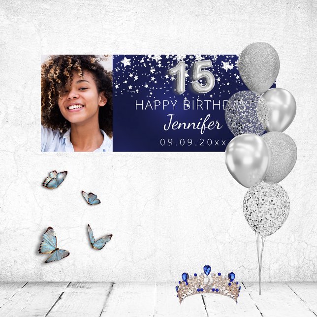 Quinceanera Marine blaue Sterne Foto Party Banner (Von Creator hochgeladen)
