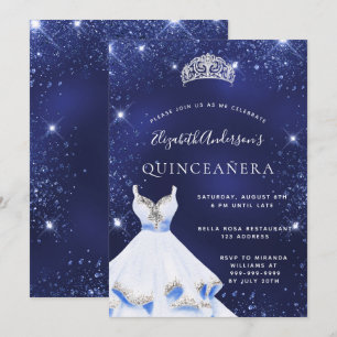Quinceanera Marine blauen Glitzer Kleid tiara Einladung