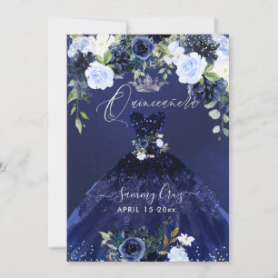 Quinceanera Marine Bleu Aquarelle Robe Invitation