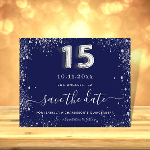 Quinceanera marineblau silber budget save-the-date flyer