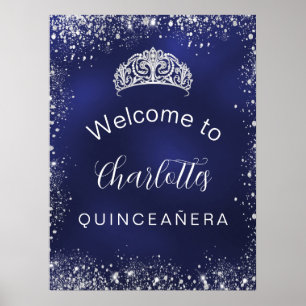 Quinceanera marineblau silberner Glitter Willkomme Poster