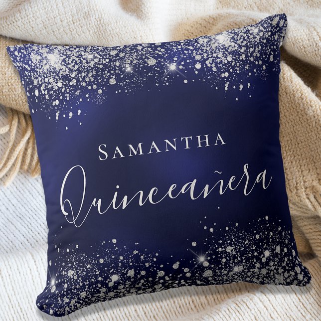 Quinceanera Marineblau Silberstaub Name Silberblau Kissen (Von Creator hochgeladen)