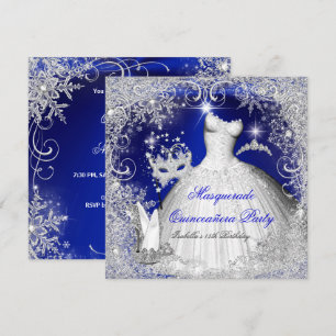 Quinceanera-Maskenball königsblau weiße Schneefloc Einladung