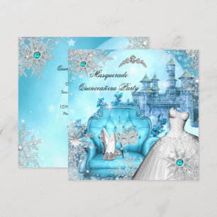 Quinceanera-Maskenball Magische Prinzessin Blau Tü Einladung