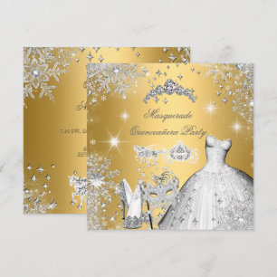 Quinceanera-Maskenball Magische Prinzessin Gold Einladung