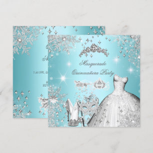Quinceanera-Maskenball Magische Prinzessin Türkisb Einladung