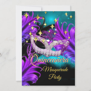 Quinceanera-Maskenballmaske Türkis Lila Schwarz Einladung