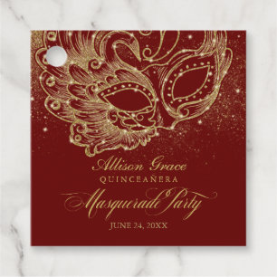 Quinceanera-Maskenparty Gold Burgund Geschenkanhänger