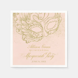 Quinceanera-Maskenparty Gold Rosa Serviette