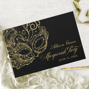Quinceanera-Maskenparty Gold Schwarz Gästebuch