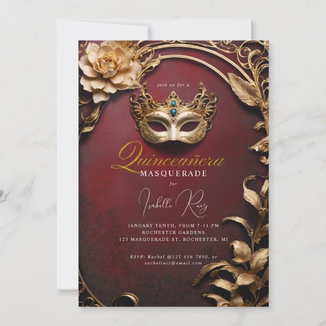 Quinceañera-Maskerade Einladung (Vorderseite)