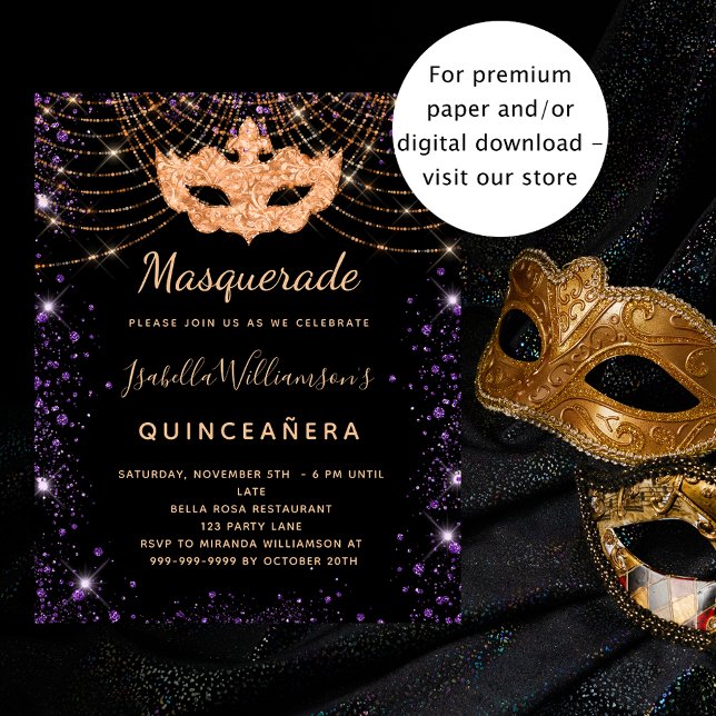 Quinceanera Maskerade schwarze Haushaltseinladung Flyer (Von Creator hochgeladen)
