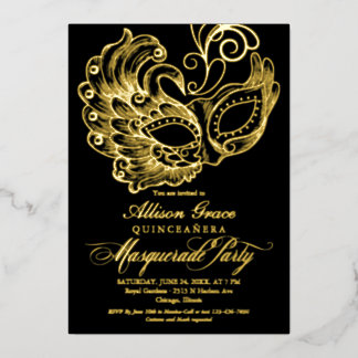 Quinceanera Masquerade Black Gold Folieneinladung