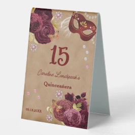 Quinceañera Masquerade, Burgund Englische Rose Tischaufsteller