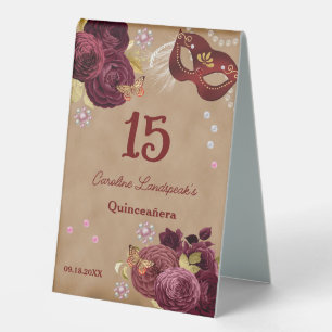 Quinceañera-Masquerade, Burgunder-Englische Rosen Tischaufsteller