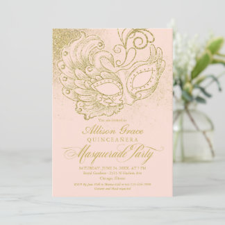 Quinceanera Masquerade Einladung Pink Gold