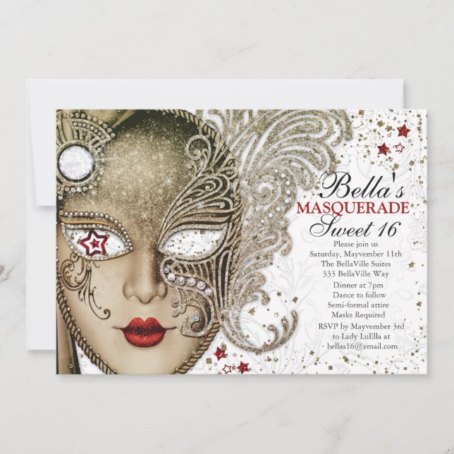 Quinceanera Masquerade Geburtstagsparty Einladunge Einladung (Vorderseite)