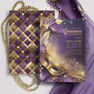 Quinceanera Masquerade Lila Gold ID1031 Einladung