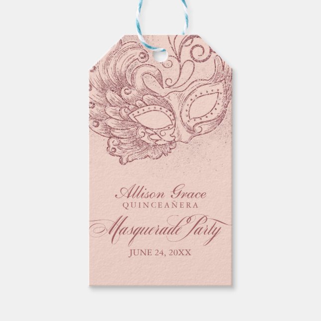 Quinceanera Masquerade Party Rose Gold Pink Geschenkanhänger (Vorderseite)