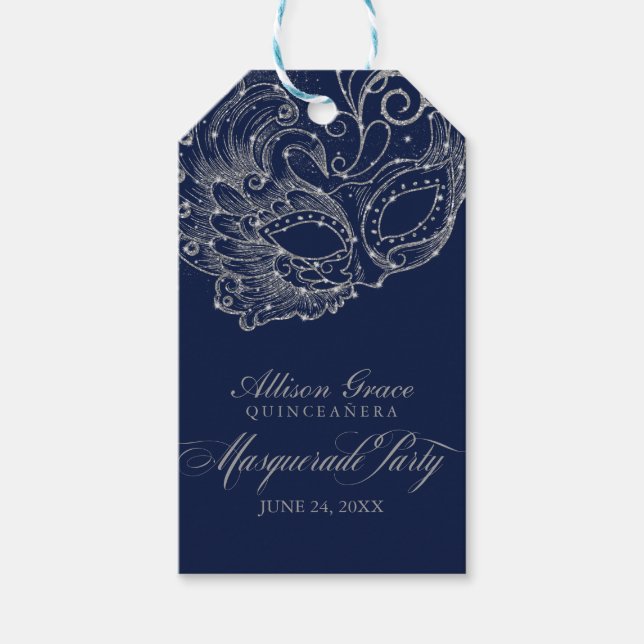 Quinceanera Masquerade Party Silver Blue Geschenkanhänger (Vorderseite)
