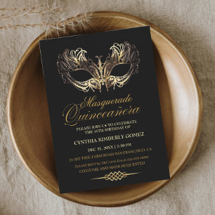 Quinceañera Masquerade schwarzes Gold Masquerade G Einladung