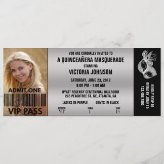 Quinceañera Masquerade VIP Eintrittskarte Einladung
