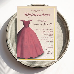 Quinceañera meine fünfzehnte rote Kleid Folien-Ein Folieneinladung