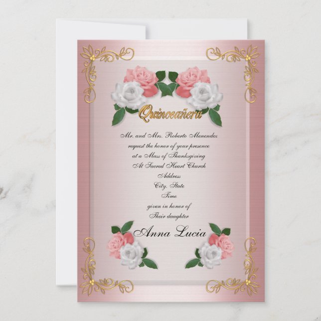 Quinceanera Messe invitation 15e Anniversaire élég (Devant)