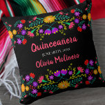 Quinceanera Mexican Fiesta Blume Black Kissen<br><div class="desc">Quinceañera Kissen mit mexikanischen Fiesta-Blume - oder fühlen Sie sich frei, um sich als ein schönes Geschenk zu halten, um jeden Anlass zu feiern. Dieses farbenfrohe und lebendige Kissen aus Quinceanera hat mexikanische Volkskunst-Blume in Rosa, lila-Gelb, Rot und Grün. Die Vorlage ist für Sie bereit, um mit Ihrem Anlass, Namen...</div>