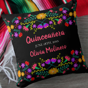 Quinceanera Mexican Fiesta Blume Black Kissen