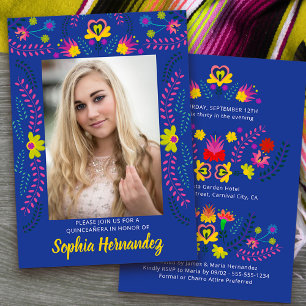 Quinceanera Mexican Fiesta Party Royal Blue Foto Einladung