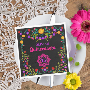 Quinceanera mexikanische Fiesta-Blumen-schwarzer Serviette