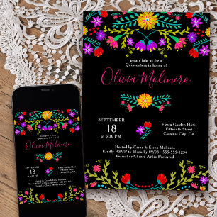Quinceanera mexikanische Fiesta farbenfrohe schwar Einladung