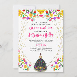 Quinceanera-Mexikanische Fiesta-Schwarzes Prinzess Einladung