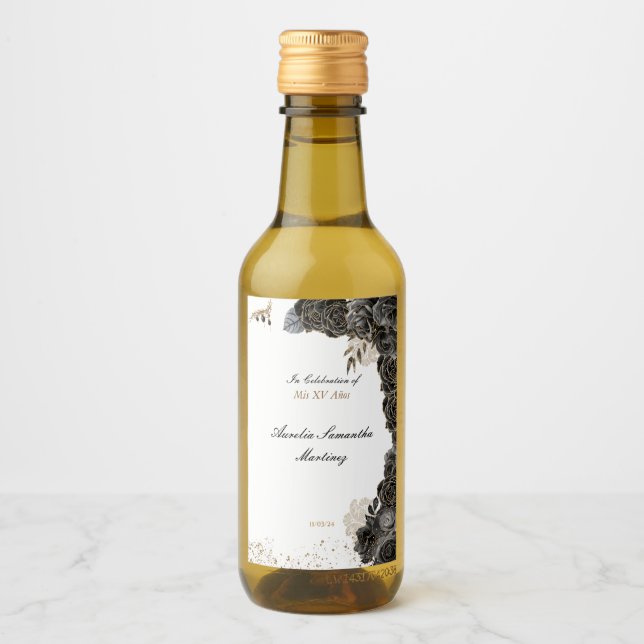 Quinceañera Mini bouteille de vin Étiquette noir e (Devant)
