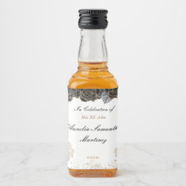 Quinceañera Mini Liquor Flasche Schwarz und Gold Alkoholflaschenetikett